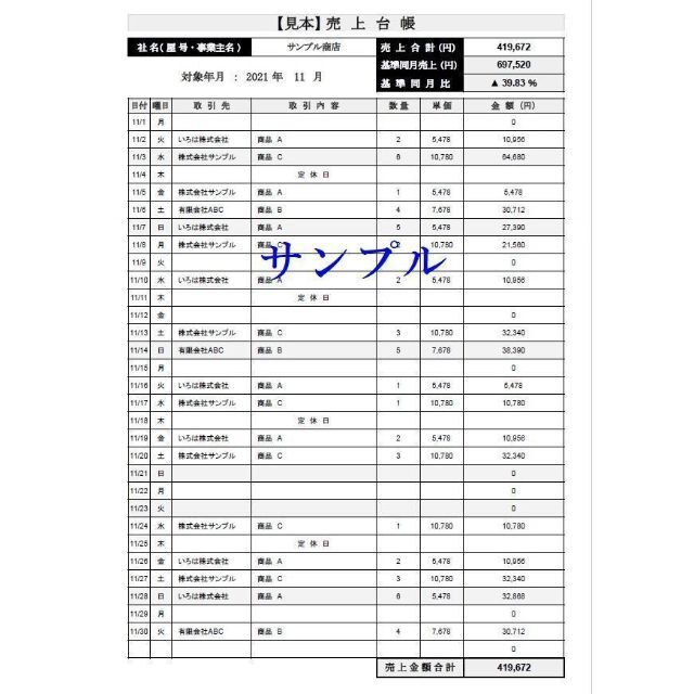 【事業復活支援金】売上台帳 2020年～2022年版 個人商店向け 売上帳 インテリア/住まい/日用品のオフィス用品(オフィス用品一般)の商品写真