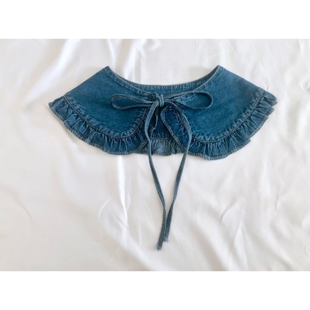 Denim frill mini collar デニムつけ襟 ブルー 丸襟フリルの通販 by