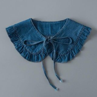 Denim frill mini collar デニムつけ襟 ブルー 丸襟フリル(つけ襟)