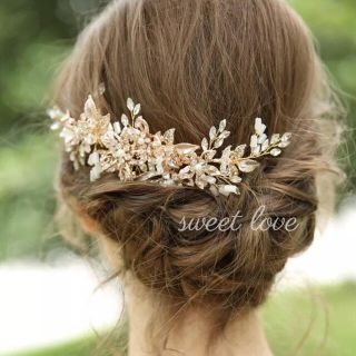 ヘッドドレス　ピンクゴールド　ウェディング　ヘアアクセサリー　小枝(ヘッドドレス/ドレス)