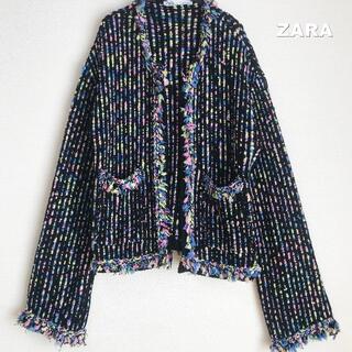ザラ(ZARA)の【ZARA】 ザラ マルチカラー ノーカラー ジャケット(ニット/セーター)