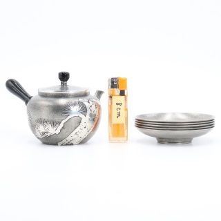 錫半製 茶器 急須 茶托 本錫上錫 松竹梅五君子 煎茶道具 M70の通販 by