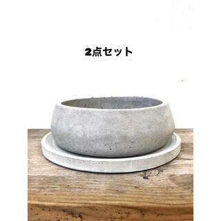 オシャレ　セメント鉢2点セット　受け皿付き　(プランター)
