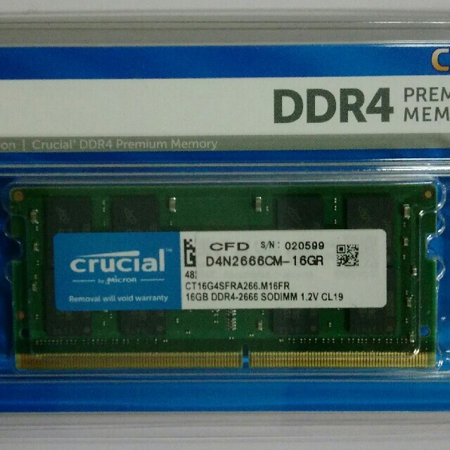 新品未開封 Crucial PC4 DDR4-2666 16G ノート メモリ