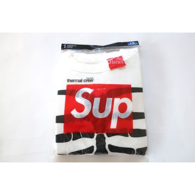 (L)Supreme Hanes Bones Thermal Crew白Tシャツ/カットソー(七分/長袖)