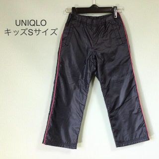 ユニクロ(UNIQLO)のユニクロ　裏フリースパンツ　サイドラインパンツ　キッズ　Sサイズ　黒×ピンク色(パンツ/スパッツ)