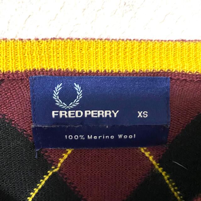 FRED PERRY(フレッドペリー)のFRED PERRY フレッドペリー　ニット　セーター　アーガイル　メンズ　XS メンズのトップス(ニット/セーター)の商品写真