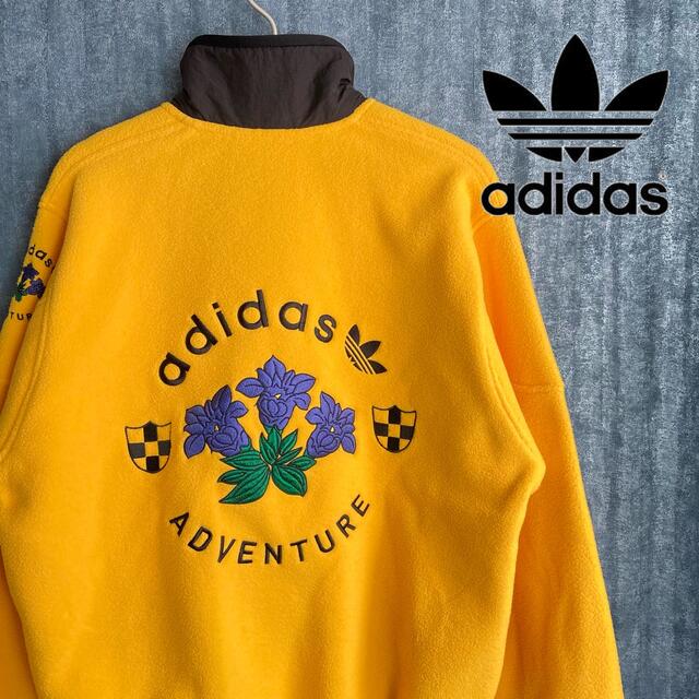美品 adidas ADVENTURE 刺繍 花柄 フリース ハーフジップ - スウェット