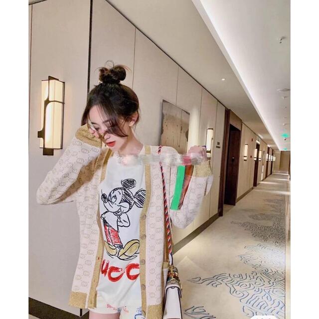GUCCI - GUCCI グッチ ゴールドラメ入り ラメロゴカーディガンの GUCCI - GUCCI グッチ ゴールドラメ入り ラメロゴカーディガンの