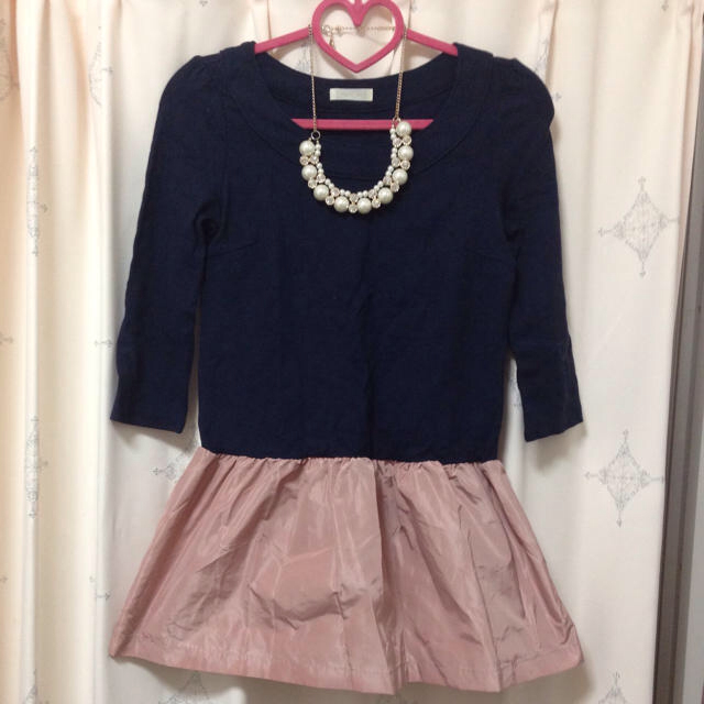 pour la frime - ネイビー×ピンク♥︎異素材ワンピ