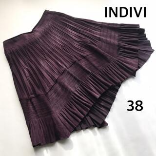 インディヴィ(INDIVI)のINDIVI 変形ギャザースカート ワインレッド　Ｍ　ひざ丈(ひざ丈スカート)