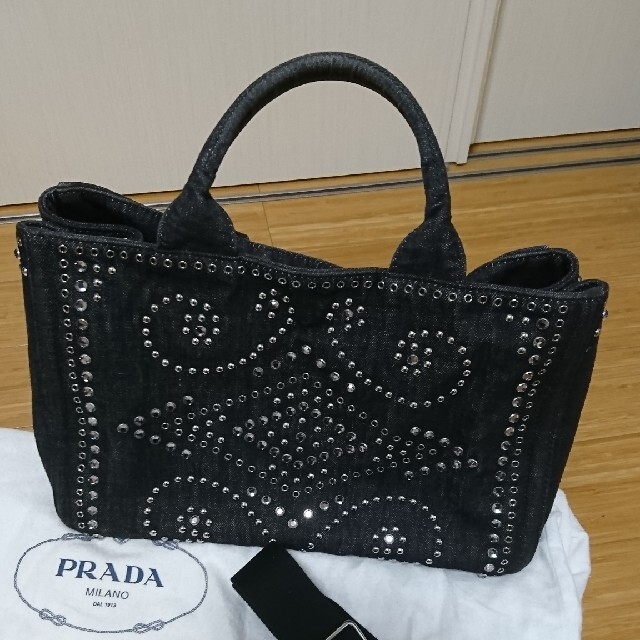 国産品 PRADA - プラダ カナパ ビジュー トートバッグ ブラックデニム