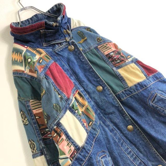 90s マルチカラー 切替え パッチワーク デニムジャケット Gジャンブルゾン