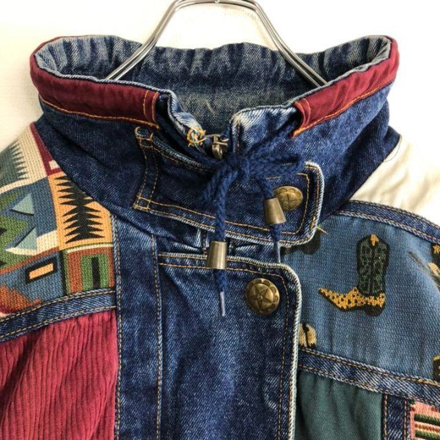 90s マルチカラー 切替え パッチワーク デニムジャケット Gジャンブルゾン