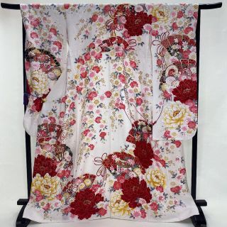 振袖☆正絹☆赤☆白☆金の刺繍入り☆花柄☆古典柄☆裄67cm☆成人式