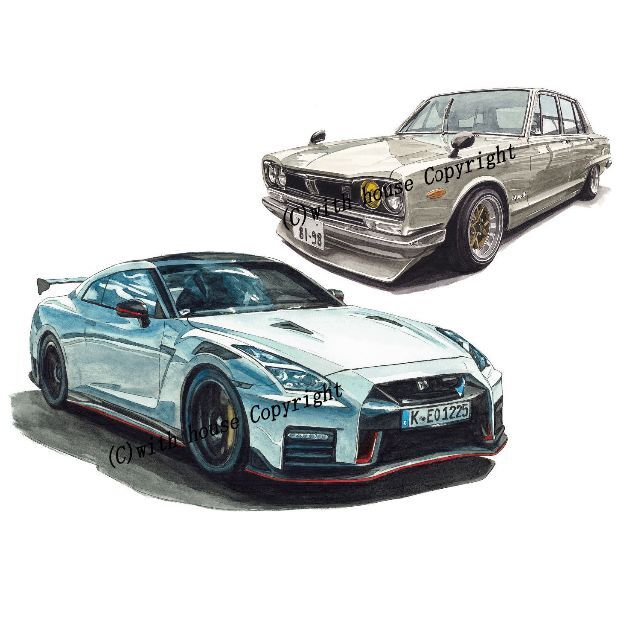 日産(ニッサン)のNC-1419スカイライン/GT-R R35限定版画サイン有額装済作家平右ヱ門 エンタメ/ホビーの美術品/アンティーク(版画)の商品写真