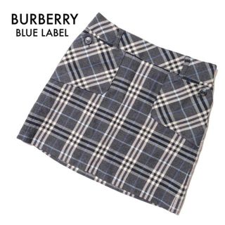 バーバリーブルーレーベル(BURBERRY BLUE LABEL)のバーバリーブルーレーベル ノバチェック総柄 ミニスカート グレー 36S三陽商会(ミニスカート)