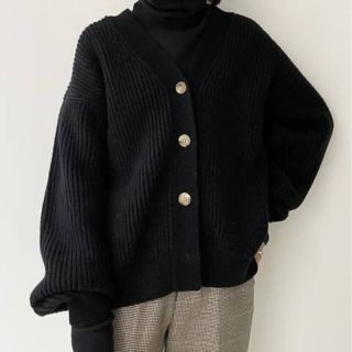 アパルトモンドゥーズィエムクラス(L'Appartement DEUXIEME CLASSE)のChunky knit Cardgan  ブラック(カーディガン)