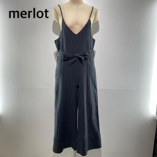 メルロー(merlot)のmerlot メルロー 麻混ウエストリボンストライプサロペット(サロペット/オーバーオール)