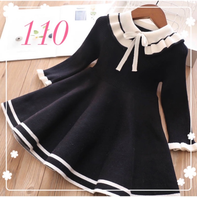 ♡ ニット ワンピース ♡ ブラック おしゃれ 可愛い フォーマル 女の子110 キッズ/ベビー/マタニティのキッズ服女の子用(90cm~)(ワンピース)の商品写真