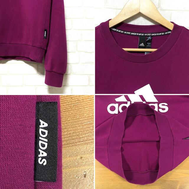 adidas アディダス クルーネック スウェットシャツ ビッグロゴ 赤紫