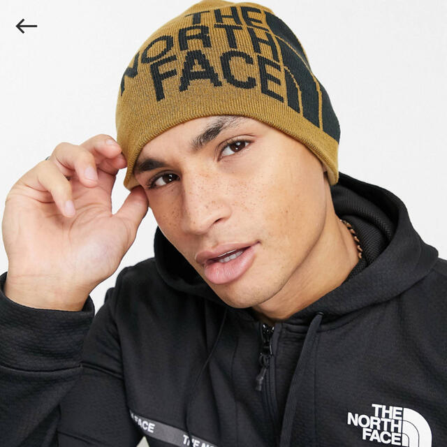 THE NORTH FACE(ザノースフェイス)の【海外限定】ノースフェイス　ユニセックス　ビッグロゴ　ビーニー　ブラウン メンズの帽子(ニット帽/ビーニー)の商品写真