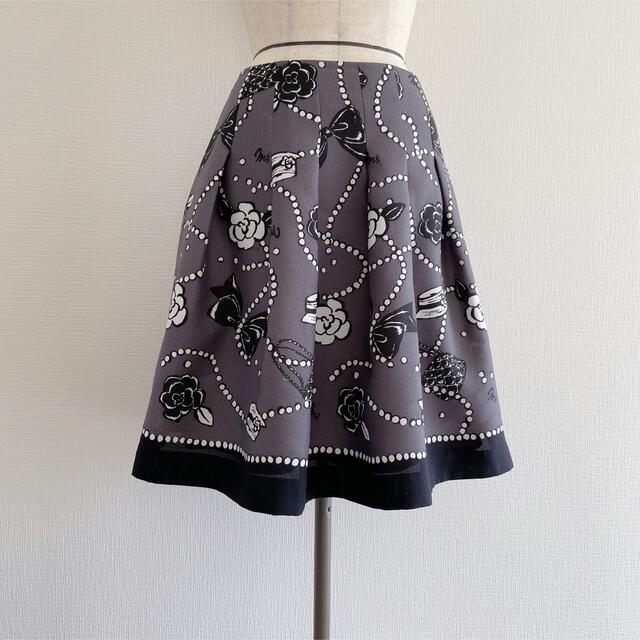 美品 M'S GRACY エムズグレイシー プリントフレアスカート グレー 38