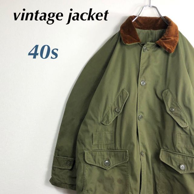 希少】vintage 40s イタリア製 襟ボアジャケットブルゾン グリーン.-