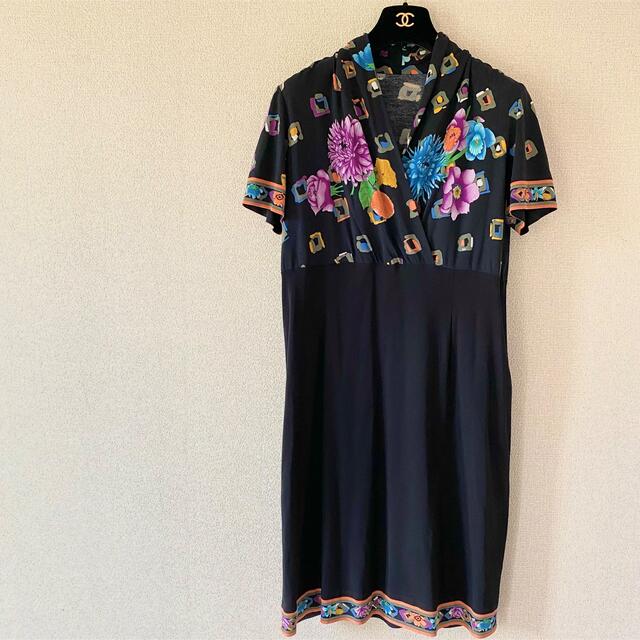 高い素材 レオナール LEONARD カシュクールワンピース XL ひざ丈