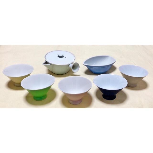 新品 平安春峰作 煎茶器 急須&色替湯呑&湯冷まし 茶器セットの 新品 平安春峰作 煎茶器 急須&色替湯呑&湯冷まし 茶器セットの