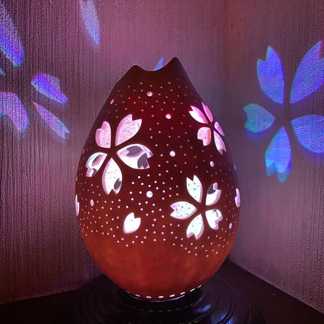 ひょうたんランプ 乾燥ひょうたん ハンドメイド ランプ 桜 瓢箪 瓢箪