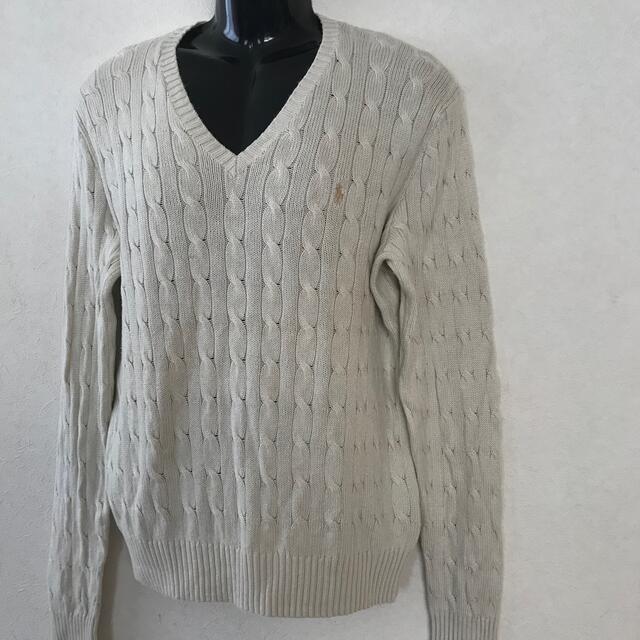 ラルフローレン シルク 100% ロゴ刺繍 ケーブルニット セーター M ニット+セーター