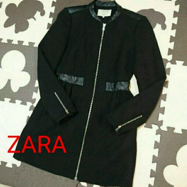 ZARA(ザラ)のZARA☆レザー切替☆ノーカラーコート レディースのジャケット/アウター(ノーカラージャケット)の商品写真