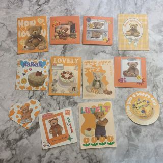 BUNNY海外文具　かわいいテディベアー　熊ちゃんステッカーシール12枚②大きめ(テープ/マスキングテープ)