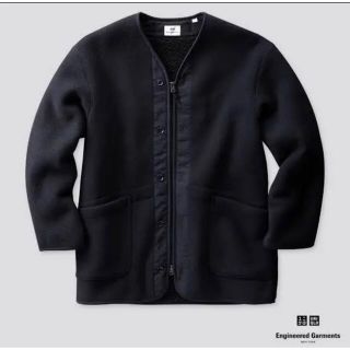 ユニクロ(UNIQLO)の美品　ユニクロ フリースノーカラーコート　Lサイズ ブラック　(ノーカラージャケット)