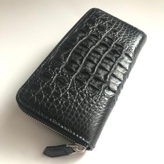 本革 黒　本物保証ワニ革　クロコダイル ハンドメイド HAND MADE 長財布(長財布)