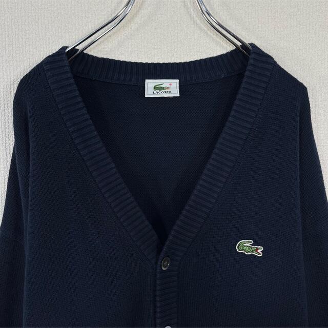 【90s】ラコステ/LACOSTE ニット カーディガン　文字ワニ ロゴ刺繍　紺