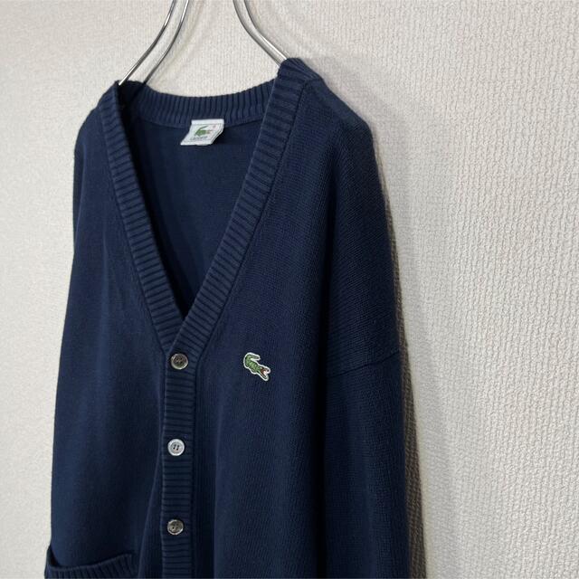 LACOSTE(ラコステ)の【90s】ラコステ/LACOSTE ニット カーディガン　文字ワニ ロゴ刺繍　紺 メンズのトップス(カーディガン)の商品写真