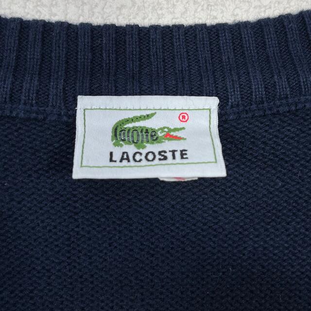 LACOSTE(ラコステ)の【90s】ラコステ/LACOSTE ニット カーディガン　文字ワニ ロゴ刺繍　紺 メンズのトップス(カーディガン)の商品写真