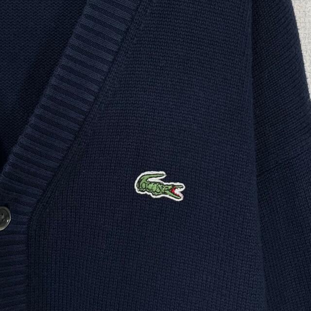 LACOSTE(ラコステ)の【90s】ラコステ/LACOSTE ニット カーディガン　文字ワニ ロゴ刺繍　紺 メンズのトップス(カーディガン)の商品写真