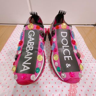 ドルチェアンドガッバーナ(DOLCE&GABBANA)の【1/14削除予定】ドルガバ ピンク ビジュー スニーカー 23cm(スニーカー)