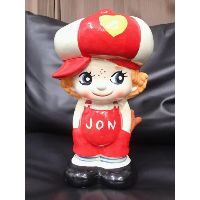 32センチ　希少レトロ品　内藤ルネ　JON　陶器貯金箱　白と赤帽子 ハンドメイドのインテリア/家具(インテリア雑貨)の商品写真