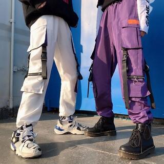 ユニセックス カーゴパンツ ポケット付き 韓国 ストリート オルチャン ホワイト(ワークパンツ/カーゴパンツ)