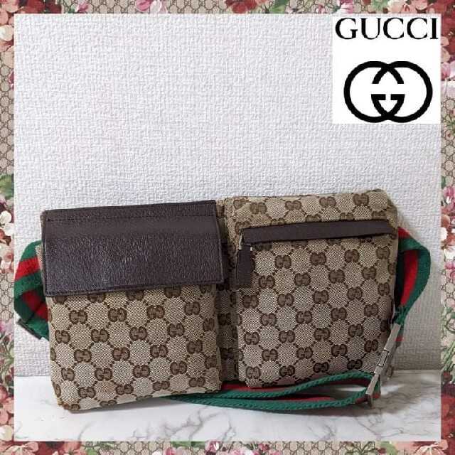 Gucci(グッチ)のGUCCI  ウエストバッグ 28566 GG柄キャンバス ブラウン レディースのバッグ(ボディバッグ/ウエストポーチ)の商品写真