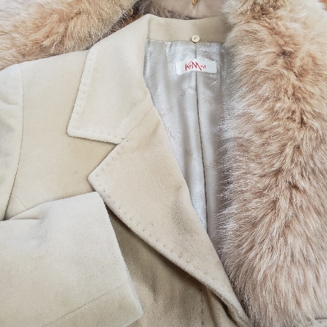 ケミスト　アンゴラ100％ロングコート　ブルーフォックスファー　美品 レディースのジャケット/アウター(毛皮/ファーコート)の商品写真