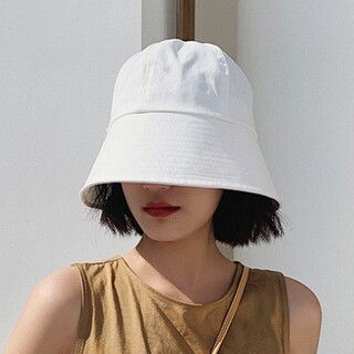 ホワイト　Ｍ　ハット 帽子 UVカット つば広 小顔効果 紫外線対策 レディース(ハット)
