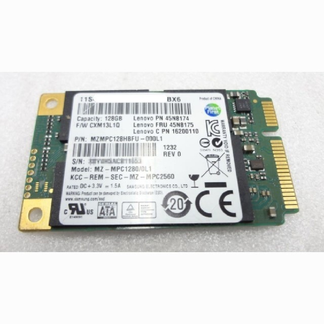 SAMSUNG(サムスン)のSAMSUNG MZ-MPC1280 mSATA SSD 128GB 中古 スマホ/家電/カメラのPC/タブレット(PCパーツ)の商品写真