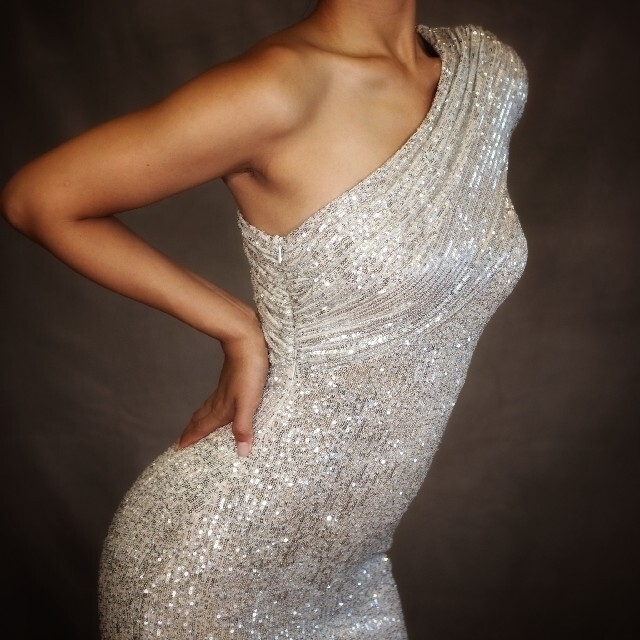 ミスコン スパンコール ドレス シルバー レディースのフォーマル/ドレス(ミディアムドレス)の商品写真