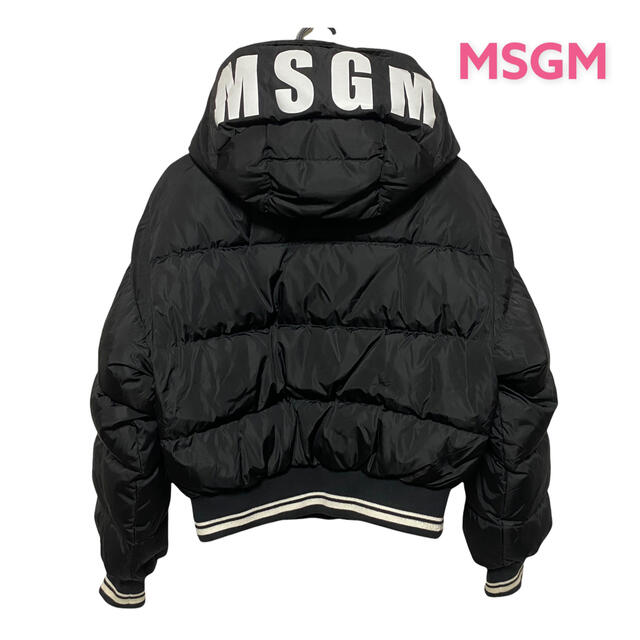 ●MSGM/ショートダウンジャケット/ロゴ入り/フード/ブラック●