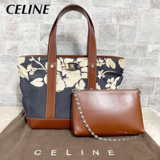 セリーヌ(celine)の希少　CELINE セリーヌ　レザー　キャンバス　トートバッグ　フラワー柄(ハンドバッグ)